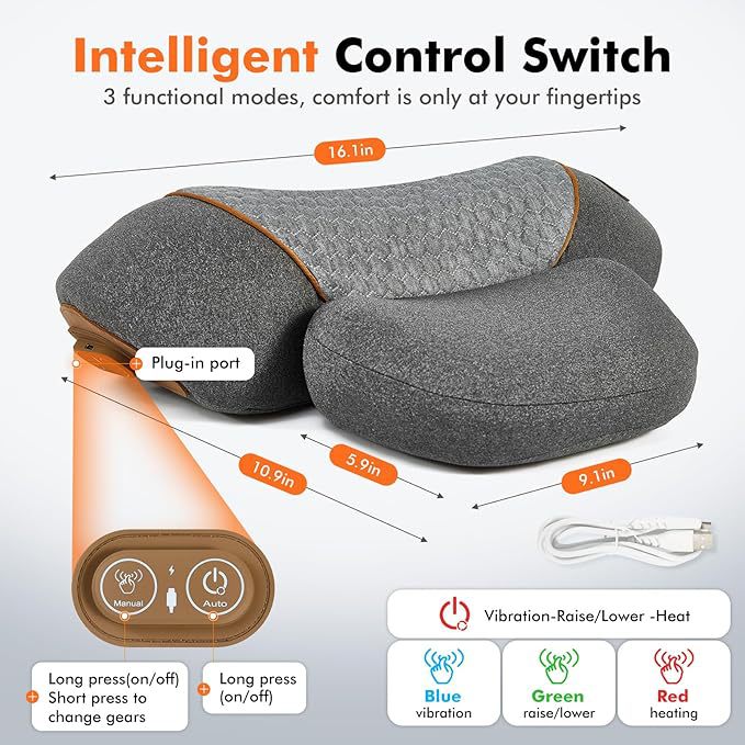 Cervical Support Pillow with Massage and Heat Therapy